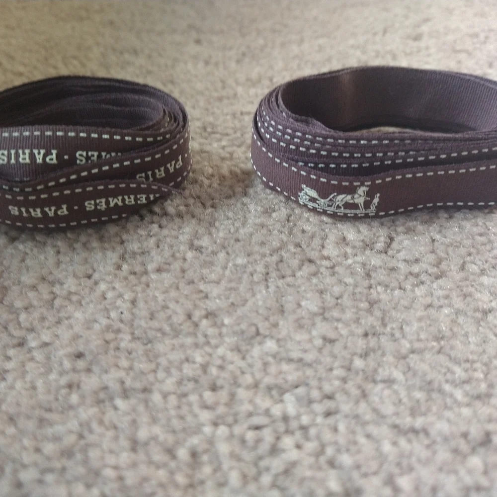 Authentic‎ HERMES 2 Brown Ribbons 74